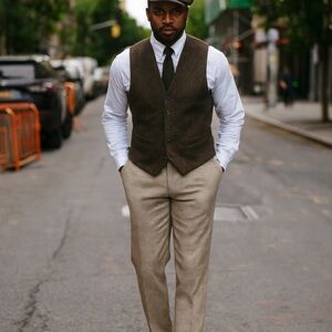 Banana Republic Brown/Cream Micro-Houndstooth Tailored Slim Fit 36L